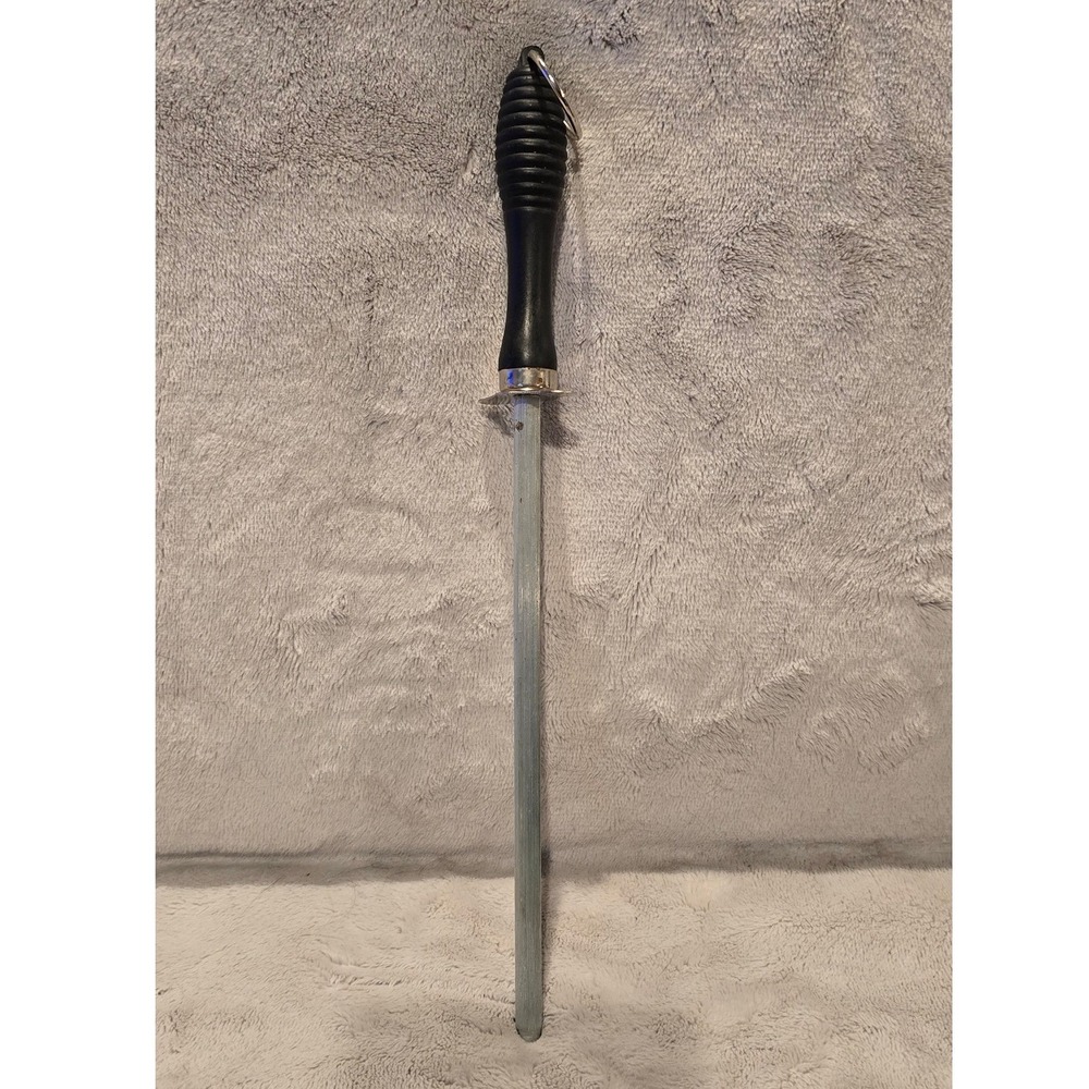 Professional Knife Sharpening Honing Steel Black Ribbed Handle 12in Rod